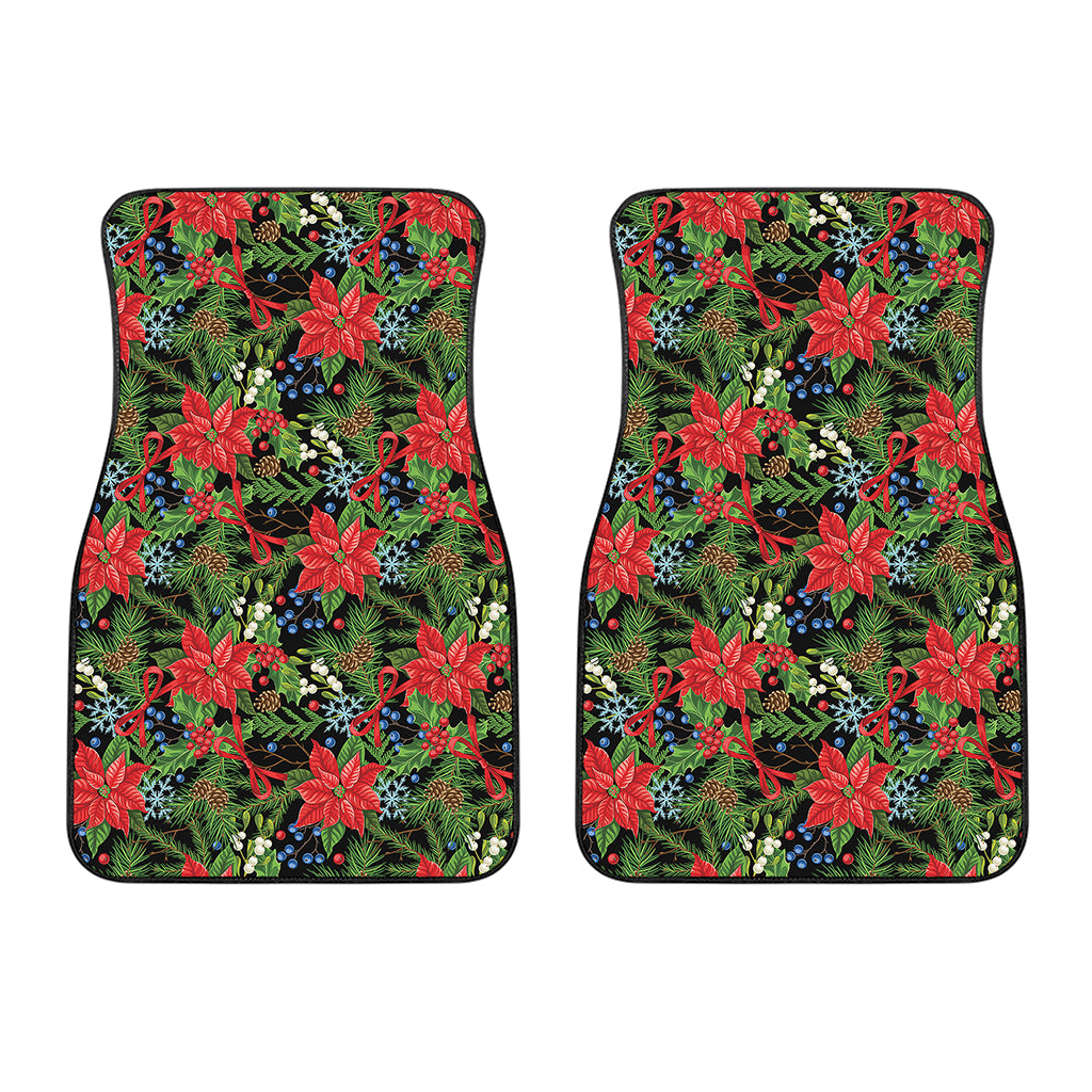 Xmas Poinsettia Pattern Print Front Car Floor Mats