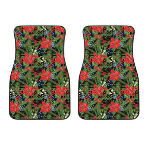 Xmas Poinsettia Pattern Print Front Car Floor Mats