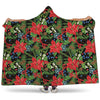 Xmas Poinsettia Pattern Print Hooded Blanket