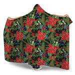 Xmas Poinsettia Pattern Print Hooded Blanket