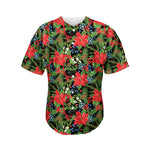 Xmas Poinsettia Pattern Print Men's Baseball Jersey
