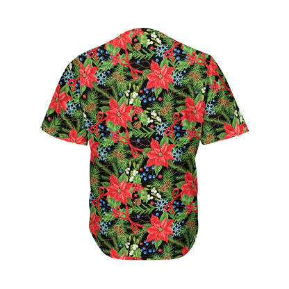 Xmas Poinsettia Pattern Print Men's Baseball Jersey