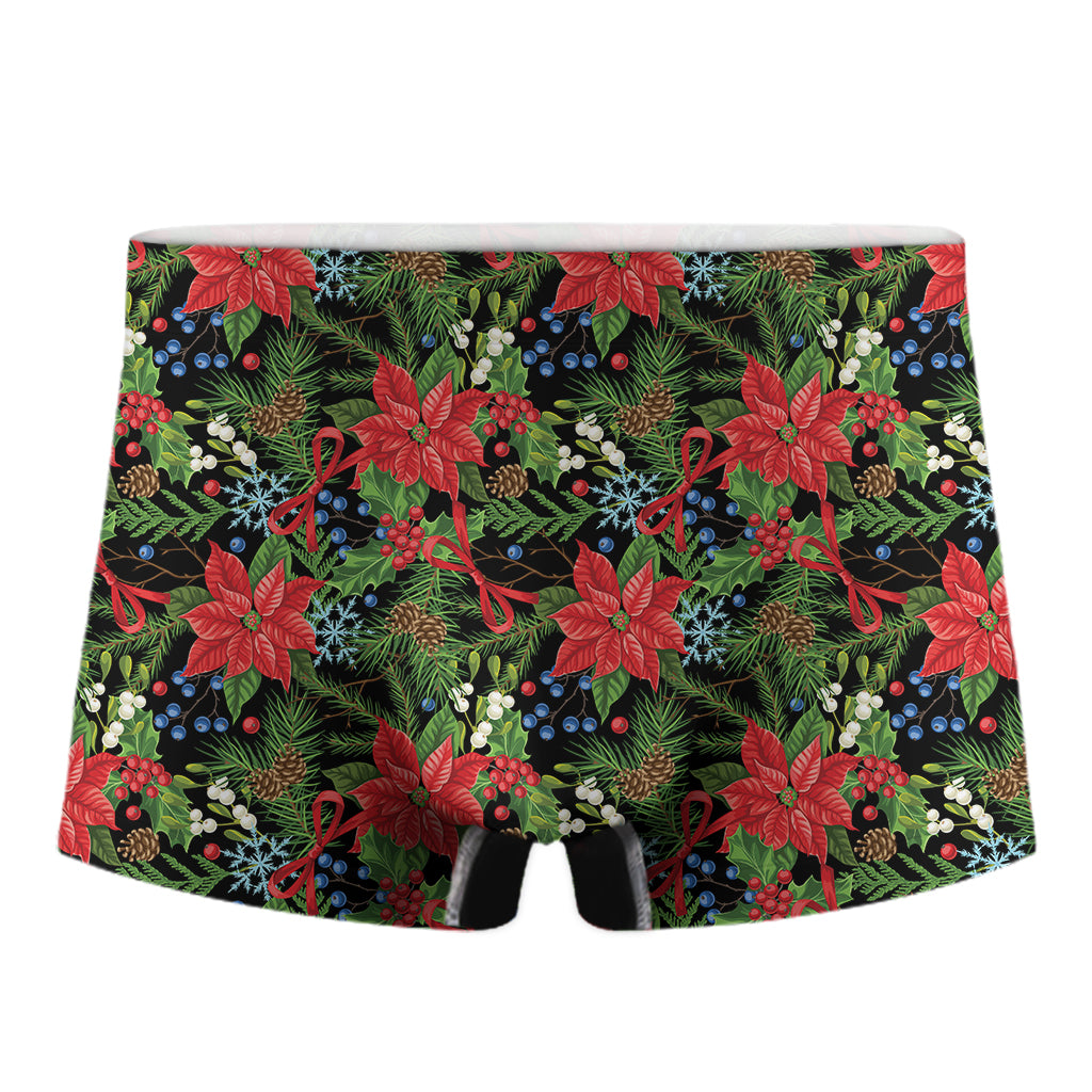 Xmas Poinsettia Pattern Print Men's Boxer Briefs