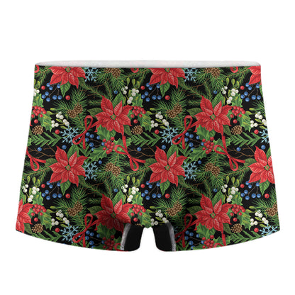 Xmas Poinsettia Pattern Print Men's Boxer Briefs
