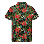 Xmas Poinsettia Pattern Print Men's Short Sleeve Shirt