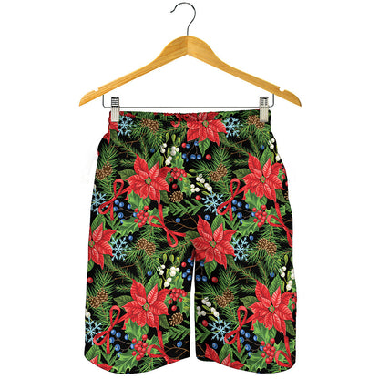 Xmas Poinsettia Pattern Print Men's Shorts