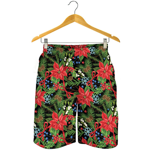 Xmas Poinsettia Pattern Print Men's Shorts