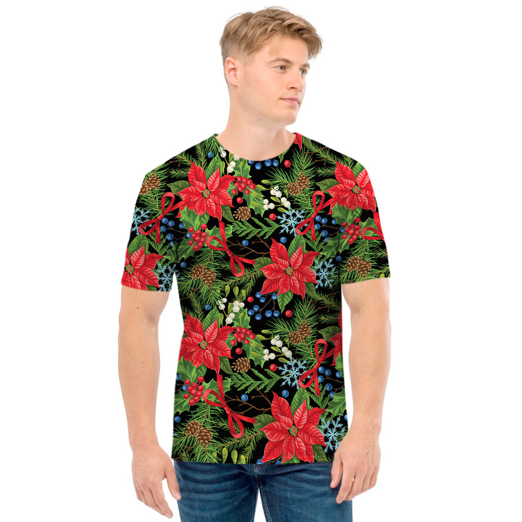 Xmas Poinsettia Pattern Print Men's T-Shirt