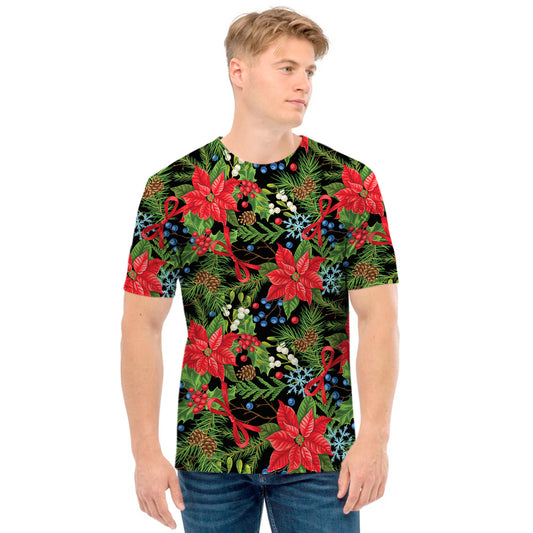 Xmas Poinsettia Pattern Print Men's T-Shirt