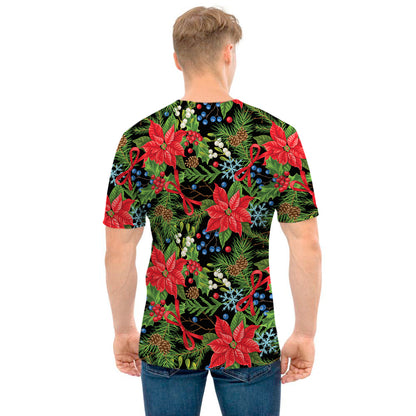 Xmas Poinsettia Pattern Print Men's T-Shirt