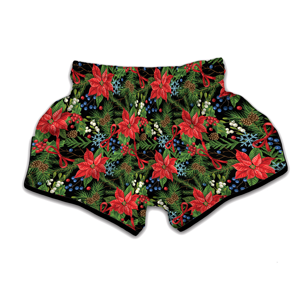 Xmas Poinsettia Pattern Print Muay Thai Boxing Shorts
