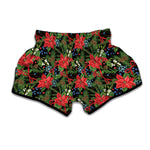 Xmas Poinsettia Pattern Print Muay Thai Boxing Shorts