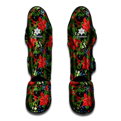 Xmas Poinsettia Pattern Print Muay Thai Shin Guard