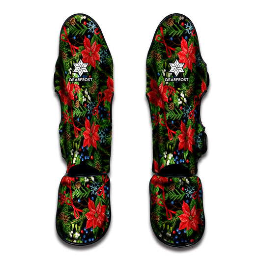 Xmas Poinsettia Pattern Print Muay Thai Shin Guard