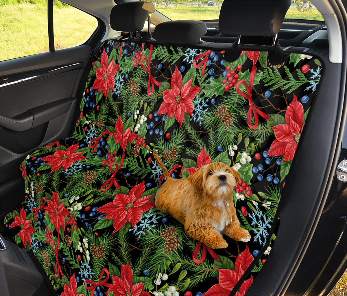 Xmas Poinsettia Pattern Print Pet Car Back Seat Cover