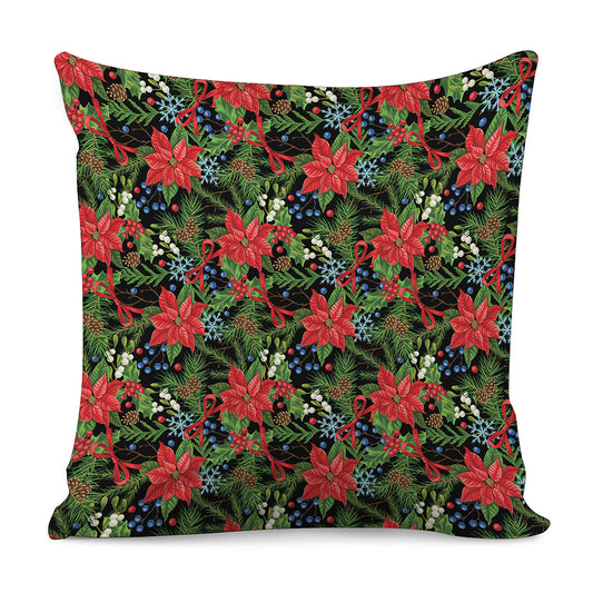 Xmas Poinsettia Pattern Print Pillow Cover