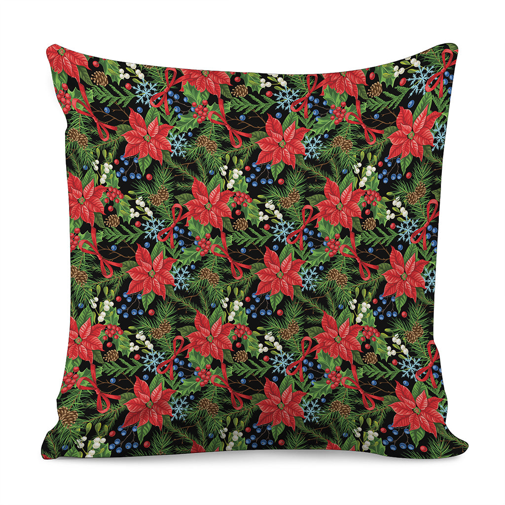 Xmas Poinsettia Pattern Print Pillow Cover