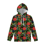 Xmas Poinsettia Pattern Print Pullover Hoodie