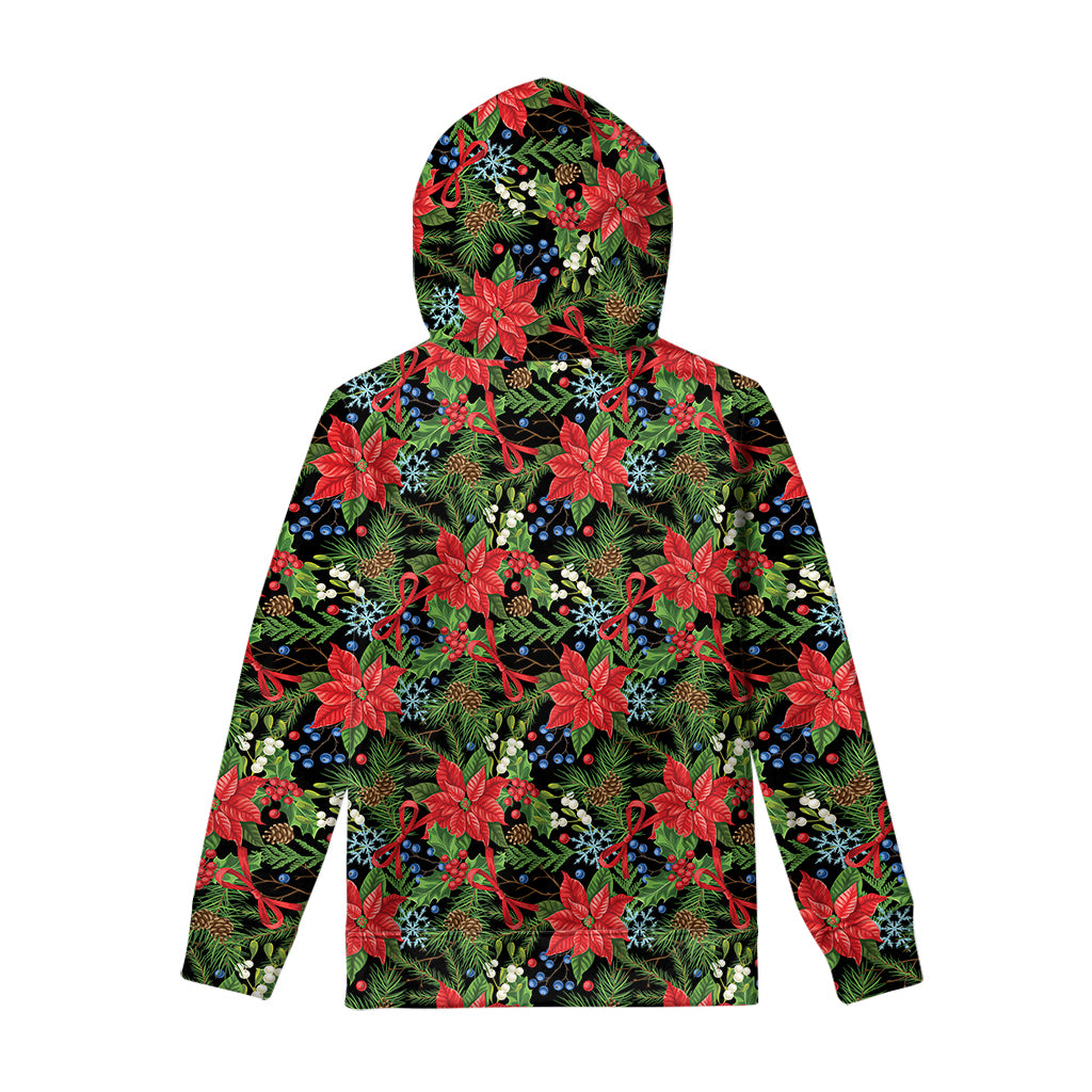 Xmas Poinsettia Pattern Print Pullover Hoodie