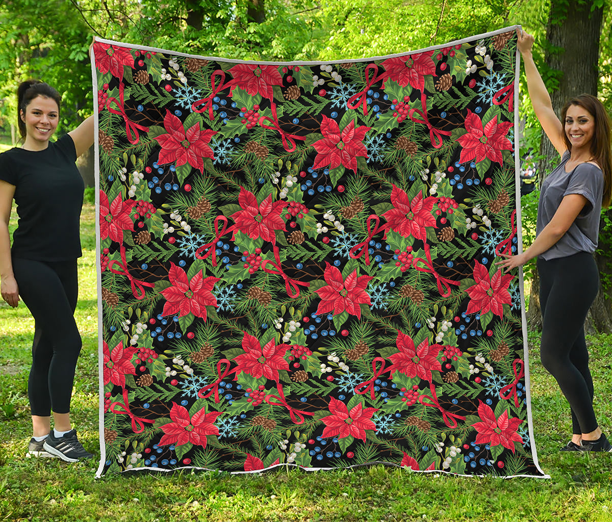 Xmas Poinsettia Pattern Print Quilt