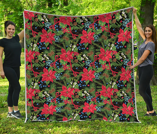 Xmas Poinsettia Pattern Print Quilt