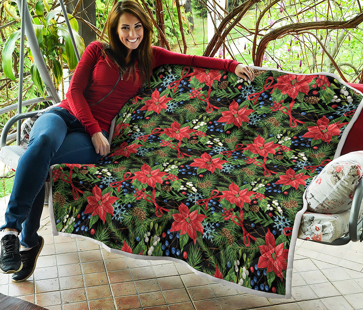 Xmas Poinsettia Pattern Print Quilt