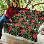 Xmas Poinsettia Pattern Print Quilt