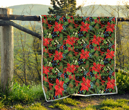 Xmas Poinsettia Pattern Print Quilt