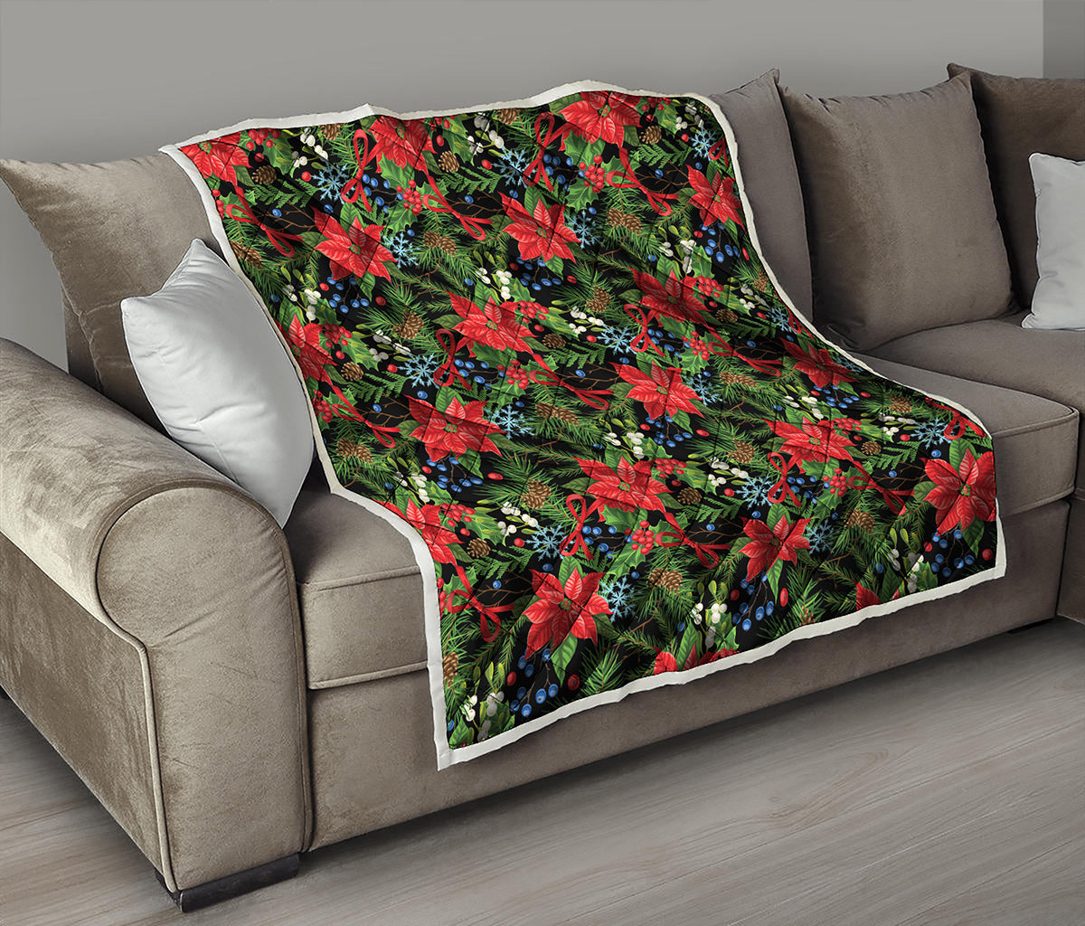 Xmas Poinsettia Pattern Print Quilt