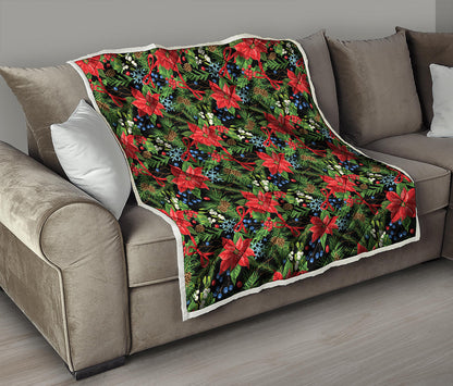 Xmas Poinsettia Pattern Print Quilt