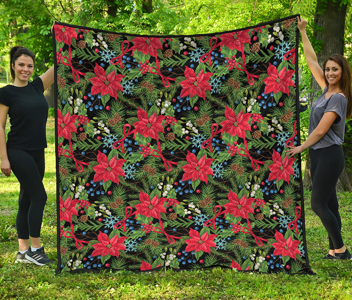 Xmas Poinsettia Pattern Print Quilt