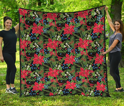 Xmas Poinsettia Pattern Print Quilt