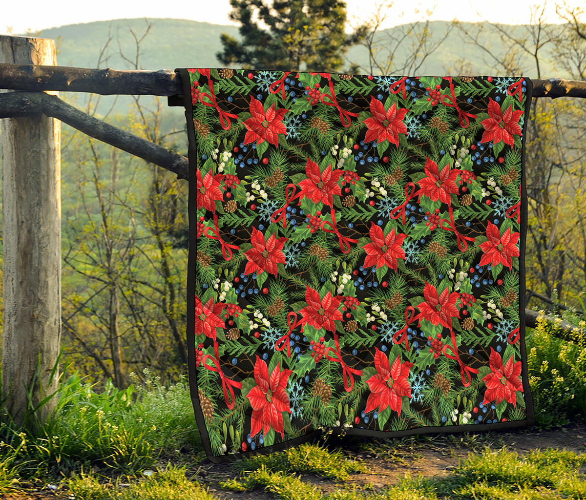 Xmas Poinsettia Pattern Print Quilt
