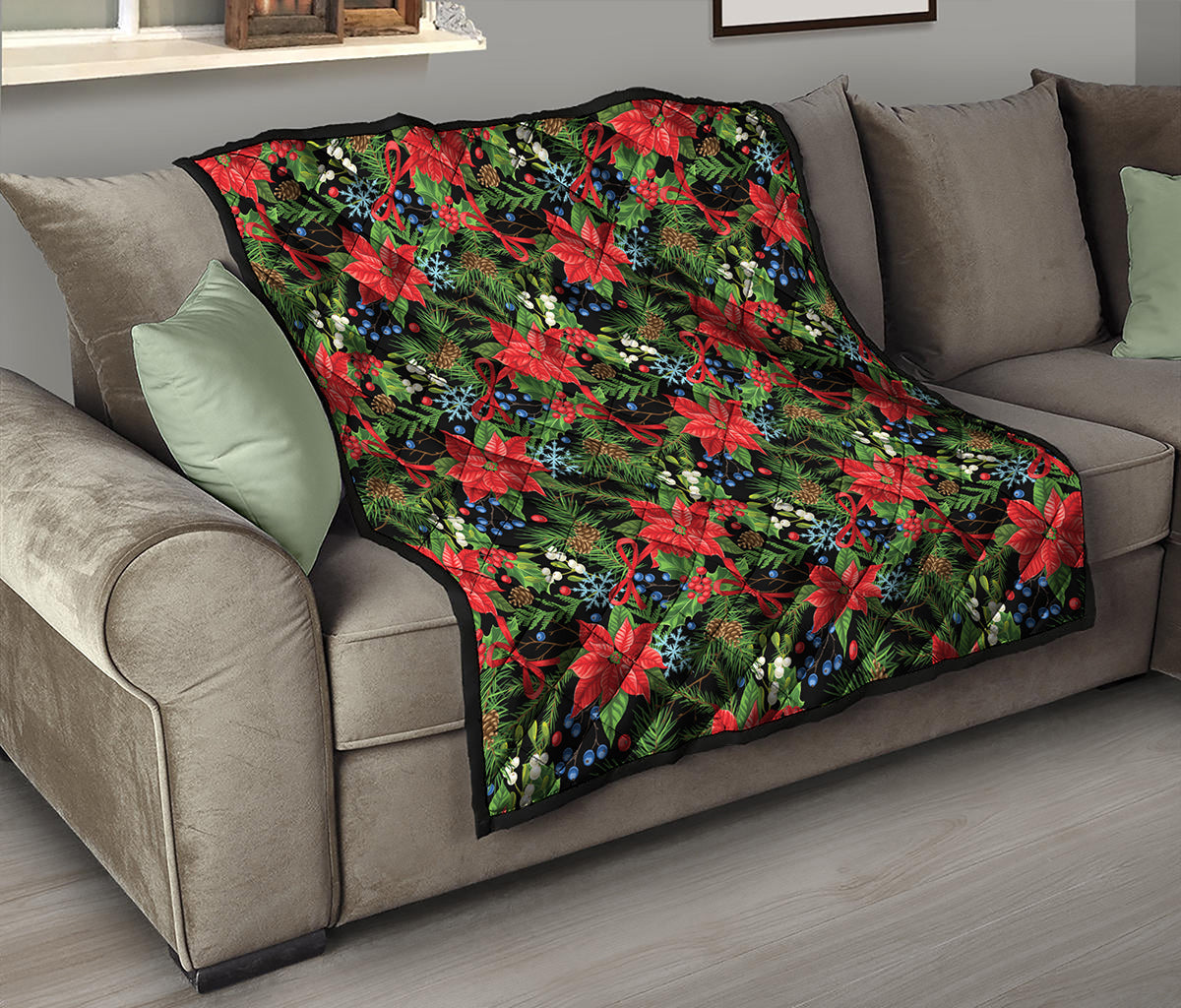 Xmas Poinsettia Pattern Print Quilt