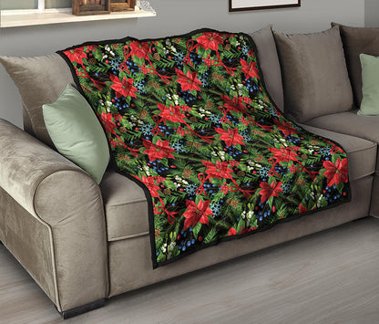 Xmas Poinsettia Pattern Print Quilt