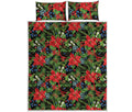 Xmas Poinsettia Pattern Print Quilt Bed Set