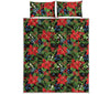 Xmas Poinsettia Pattern Print Quilt Bed Set