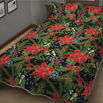 Xmas Poinsettia Pattern Print Quilt Bed Set