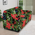 Xmas Poinsettia Pattern Print Sofa Cover
