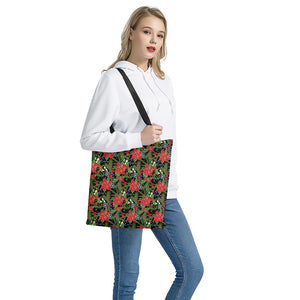 Xmas Poinsettia Pattern Print Tote Bag
