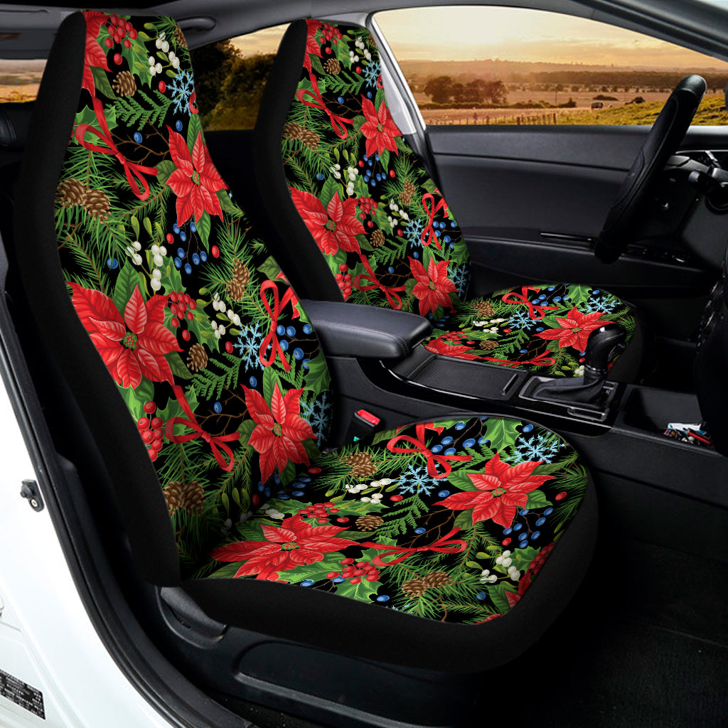 Xmas Poinsettia Pattern Print Universal Fit Car Seat Covers