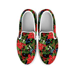 Xmas Poinsettia Pattern Print White Slip On Shoes