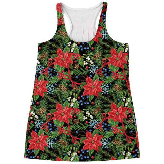 Xmas Poinsettia Pattern Print Women's Racerback Tank Top