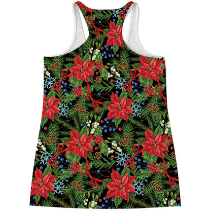Xmas Poinsettia Pattern Print Women's Racerback Tank Top
