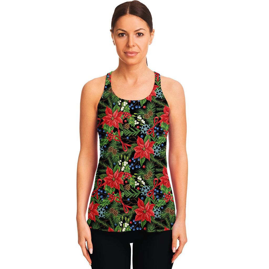 Xmas Poinsettia Pattern Print Women's Racerback Tank Top