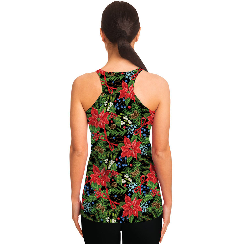 Xmas Poinsettia Pattern Print Women's Racerback Tank Top