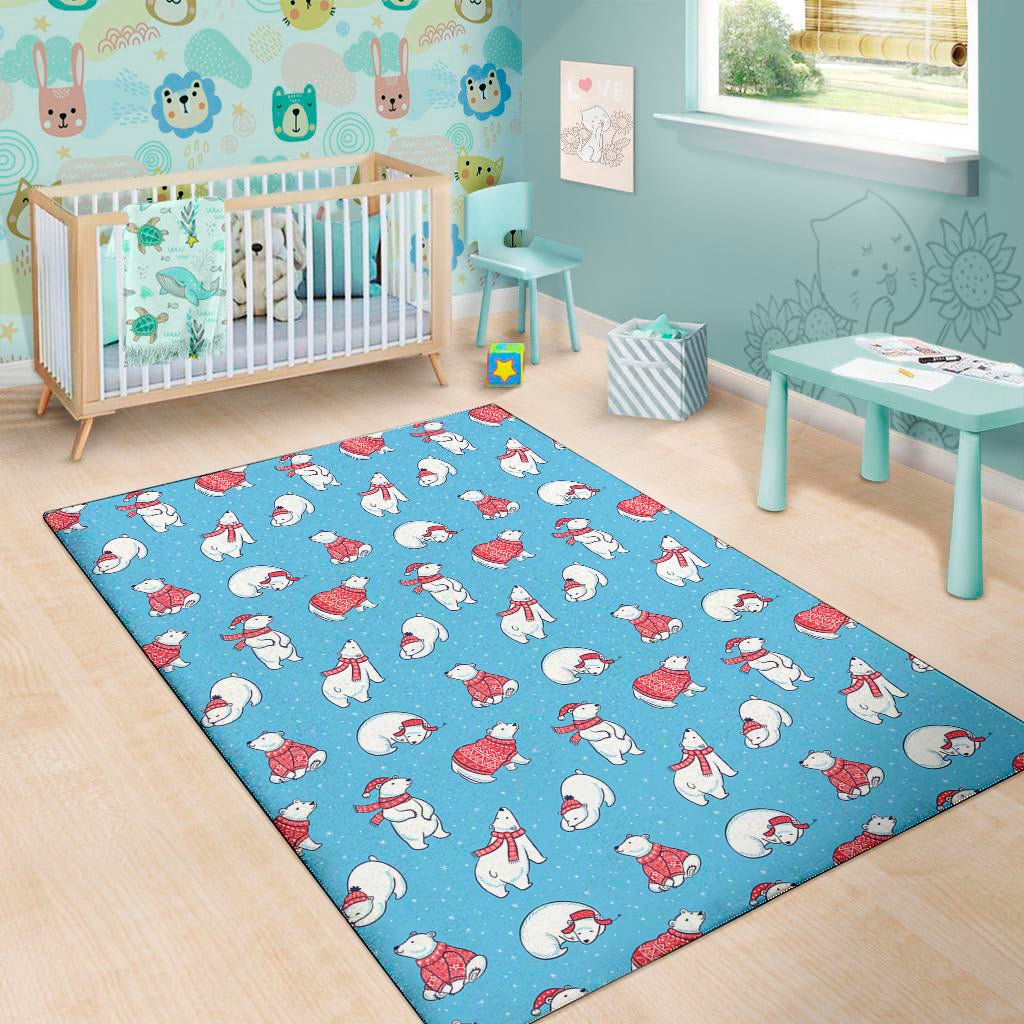 Xmas Polar Bear Pattern Print Area Rug