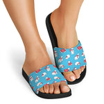 Xmas Polar Bear Pattern Print Black Slide Sandals
