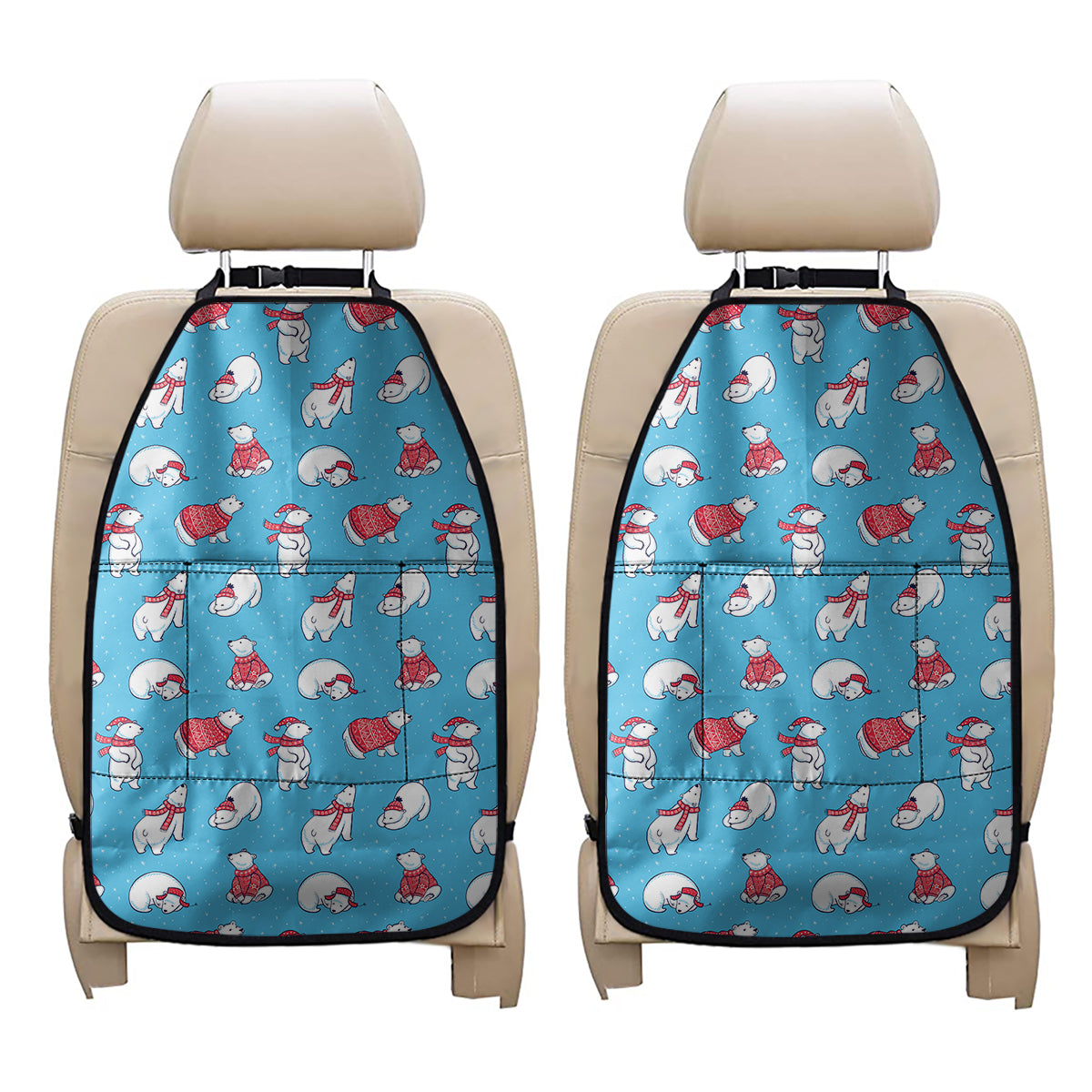 Xmas Polar Bear Pattern Print Car Seat Organizers