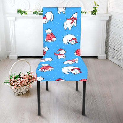 Xmas Polar Bear Pattern Print Dining Chair Slipcover